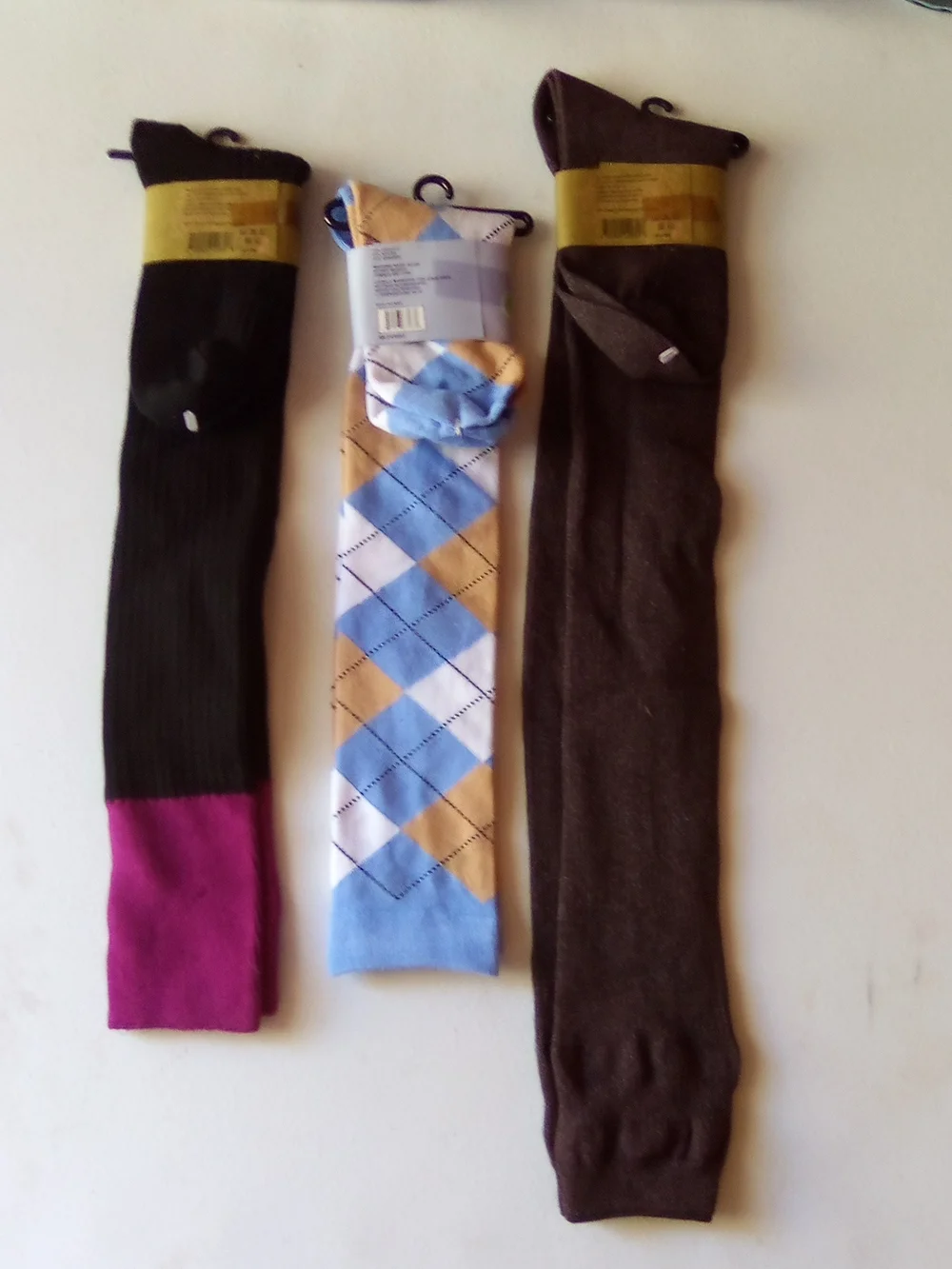 Men's Argyle and Solid Dress Socks - Blue, Brown, Black with Pink ( Bag B )
